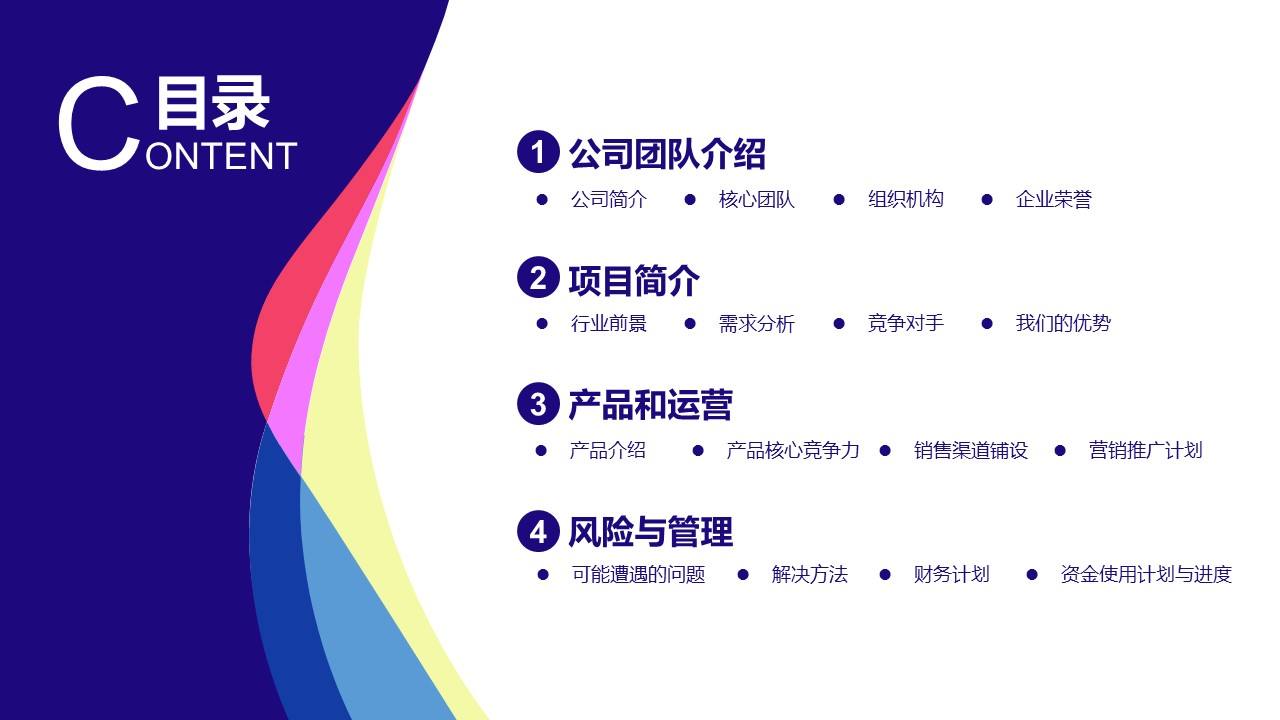 创业商业计划书公司融资团队介绍业务推广项目管理风险管理静.